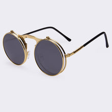 Vintage steampunk sunglasses for women, round designed metal coating.
