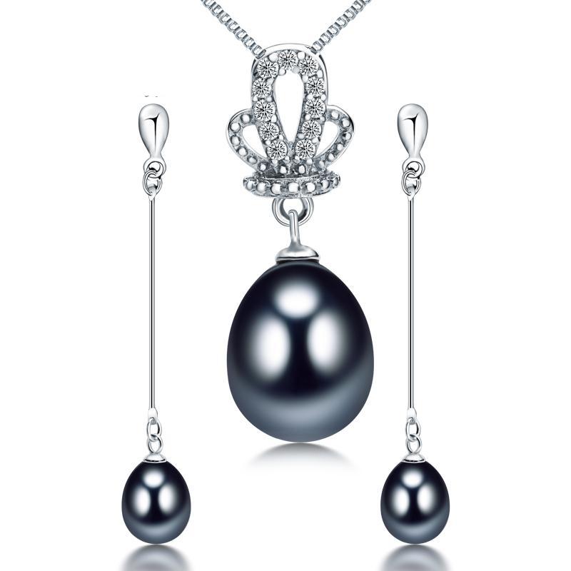 925 sterling silver natural freshwater pearl fine jewelry for women long earrings and necklace set.