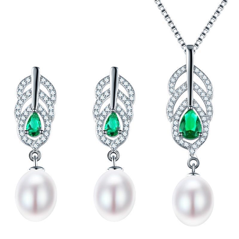 Pearl Jewelry Sets 925 Silver Freshwater Pearl Pendant Necklace With Studs Earrings.