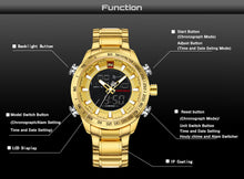 Brand Mens Sport Watch Gold Quartz Led Clock Men Waterproof Wrist Watch Male Military.